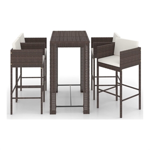 Pemberly Row 5 Piece Poly Rattan Small Outdoor Patio Bar Set in Brown