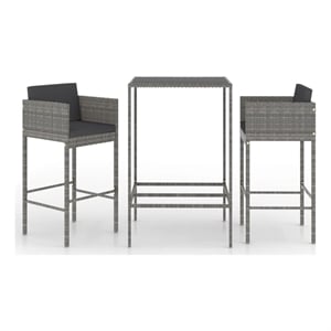 Pemberly Row Steel Medium Outdoor Patio Bar Set with Cushions in Gray