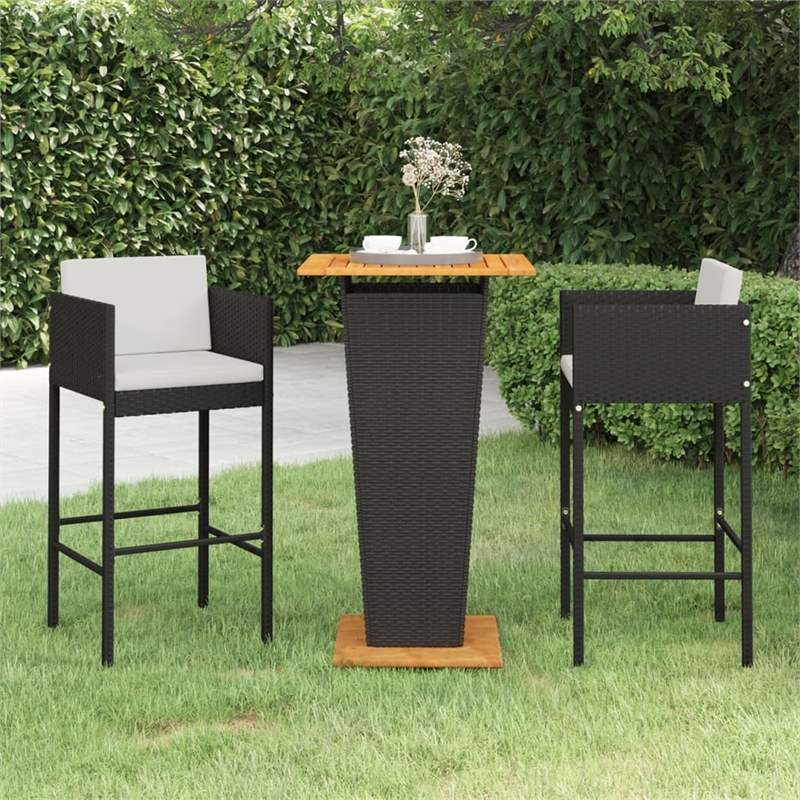 Pemberly Row 3 Piece Solid Acacia Wood Bar Set in Black/White/Cream