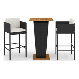 Pemberly Row 3 Piece Solid Acacia Wood Bar Set in Black/White/Cream