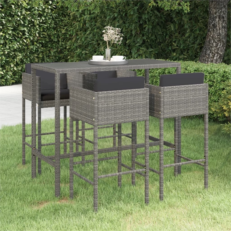 Pemberly Row 5 Piece Steel Outdoor Patio Bar Set with Cushions in Gray