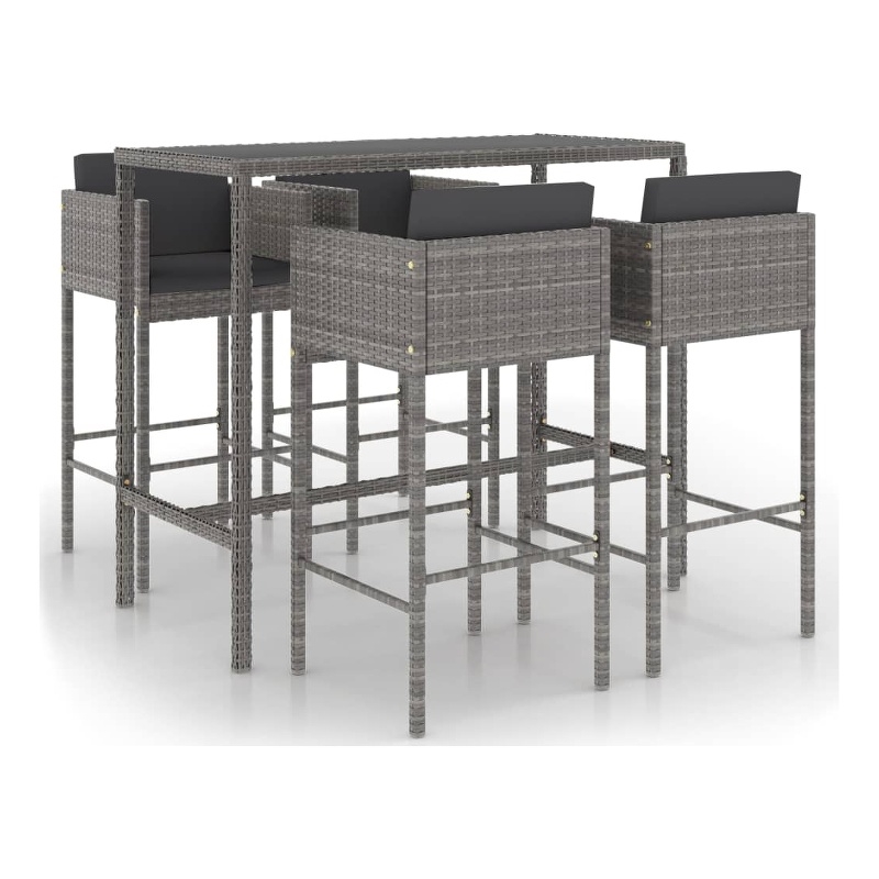 Pemberly Row 5 Piece Steel Outdoor Patio Bar Set with Cushions in Gray