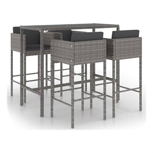 Pemberly Row 5 Piece Steel Outdoor Patio Bar Set with Cushions in Gray