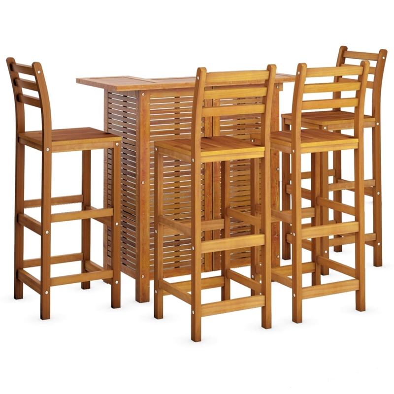 Pemberly Row 5 Piece Solid Acacia Wood Medium Bar Set in Brown