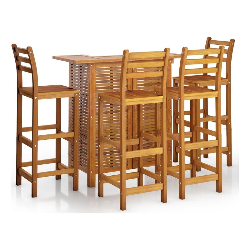Pemberly Row 5 Piece Solid Acacia Wood Medium Bar Set in Brown
