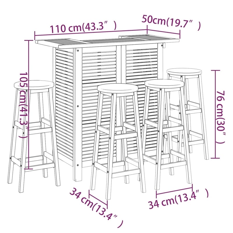 Pemberly Row Solid Acacia Wood Medium Outdoor Patio Bar Set in Natural