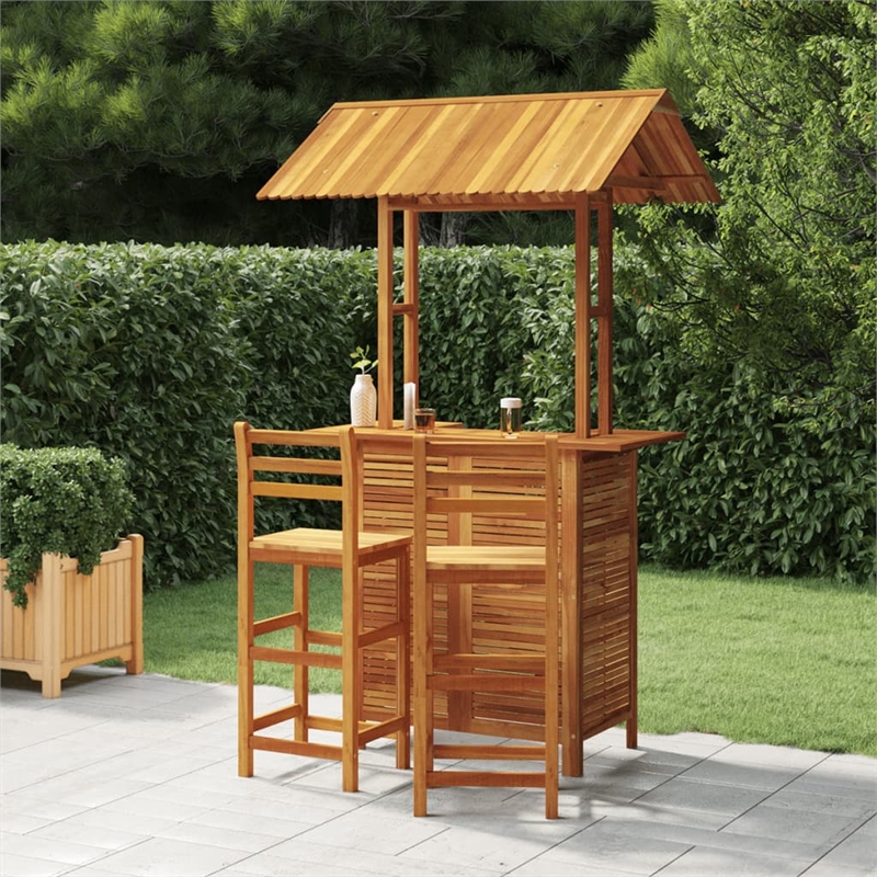 Pemberly Row Solid Acacia Wood Medium Outdoor Patio Bar Set in Natural