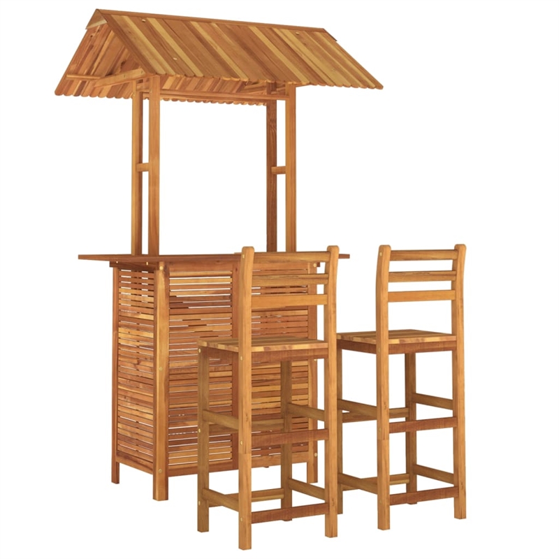 Pemberly Row Solid Acacia Wood Medium Outdoor Patio Bar Set in Natural