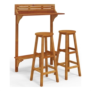 Pemberly Row 3 Piece Solid Acacia Wood Medium Bar Set in Natural