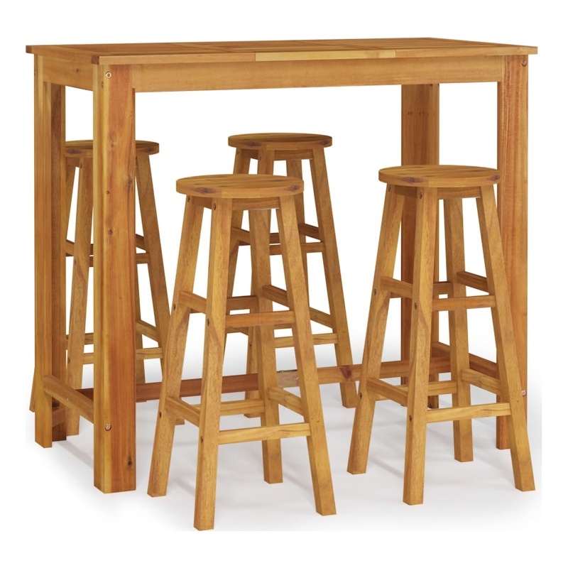Pemberly Row 5 Piece Solid Acacia Wood Outdoor Patio Bar Set in Natural