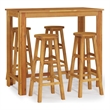 Pemberly Row 5 Piece Solid Acacia Wood Outdoor Patio Bar Set in Natural