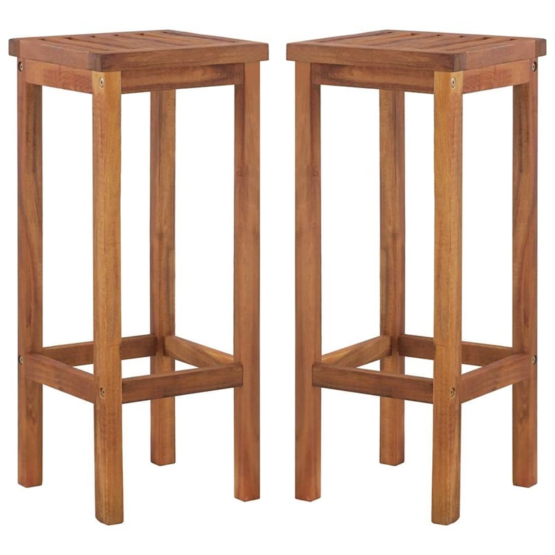 Pemberly Row Solid Acacia Wood Standard Outdoor Patio Bar Set in Brown