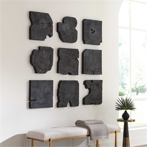 Pemberly Row Natural Tamarind Wood Wall Decor in Charcoal Black (Set of 9)