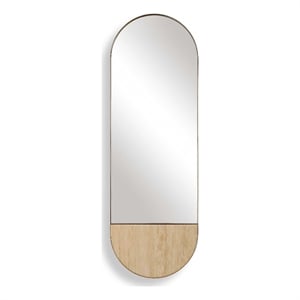 Pemberly Row Travertine Tall Oval Iron Frame Mirror in Golden Bronze