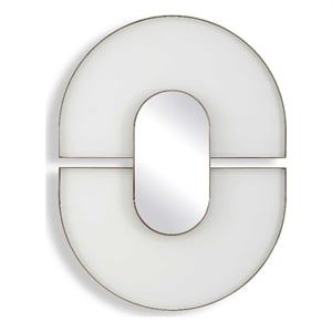 Pemberly Row Modern Oval Mirror in White with Antique Gold Iron Frame