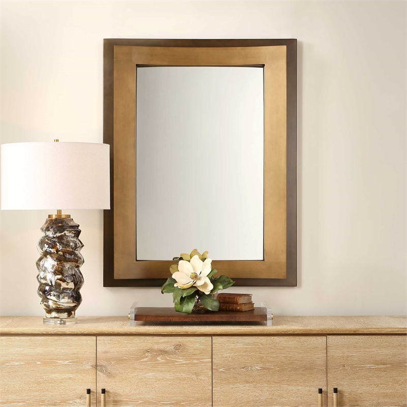 Pemberly Row 3D Curved Detail Rectangular Mirror in Golden Bronze