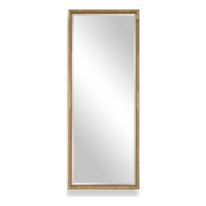 Pemberly Row Full Length Rattan Wrapped Iron Frame Tall Mirror in Gold