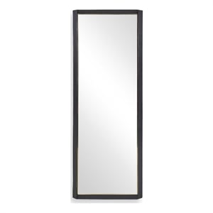 Pemberly Row Tall Wooden Mirror with Gold Inner Ledge in Black