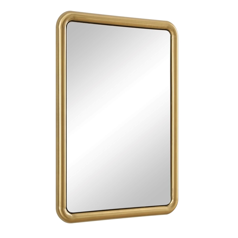 Pemberly Row Modern Stainless Steel Rectangular Mirror in Plated Brass