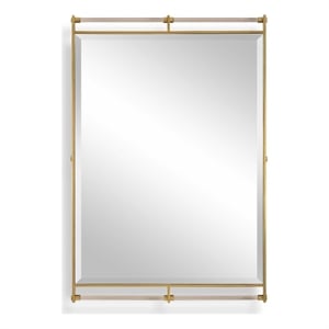 Pemberly Row Antique Brass Stainless Steel Mirror with Amber Acrylic Bars