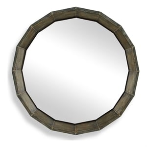 Pemberly Row Faceted Bronze Iron Frame Round Mirror with Welded Edges