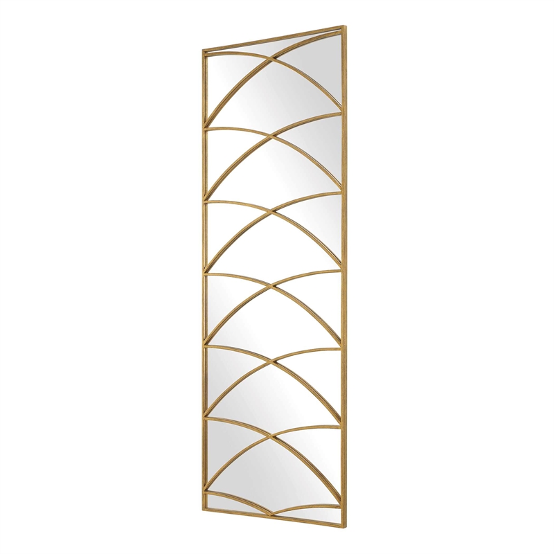 Pemberly Row Antique Gold Iron Frame Full Length Mirror with Geometric Overlay