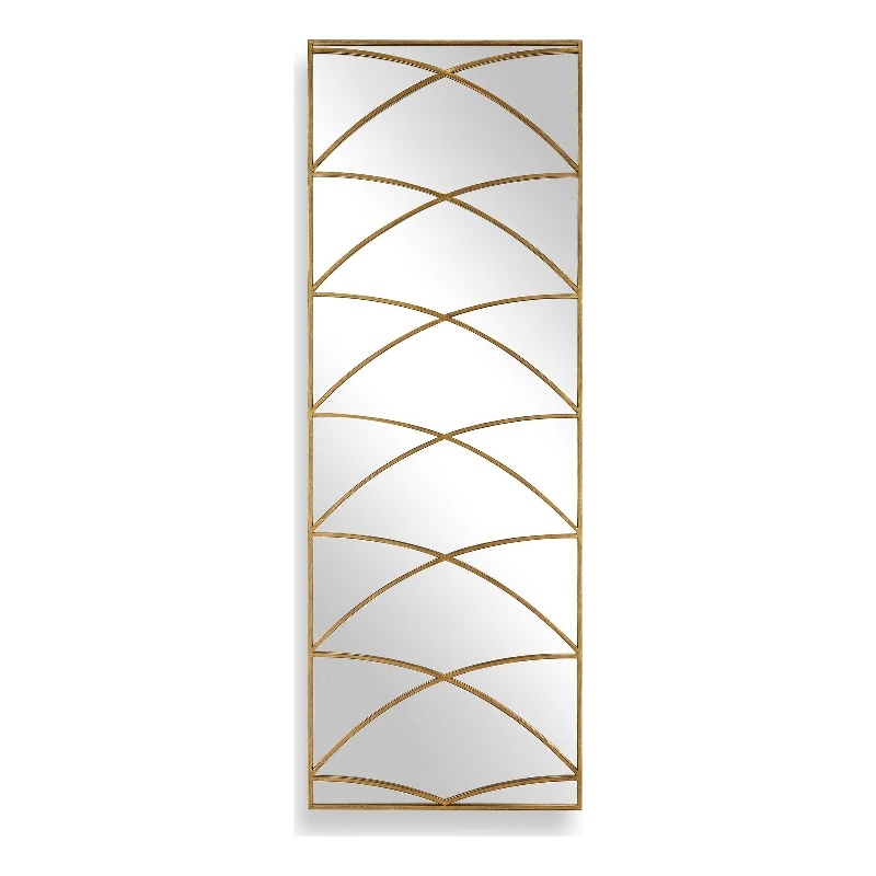Pemberly Row Antique Gold Iron Frame Full Length Mirror with Geometric Overlay