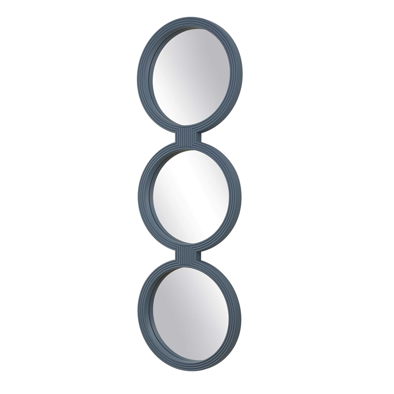 Pemberly Row 3-Piece Interconnected Round Ribbed Mirror Set in Blue Gray