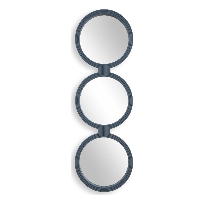 Pemberly Row 3-Piece Interconnected Round Ribbed Mirror Set in Blue Gray