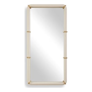 Pemberly Row White Faux Shagreen Leather Wrapped Mirror with Brass Bands