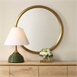 Pemberly Row Modern Stainless Steel Round Mirror in Plated Antique Brass