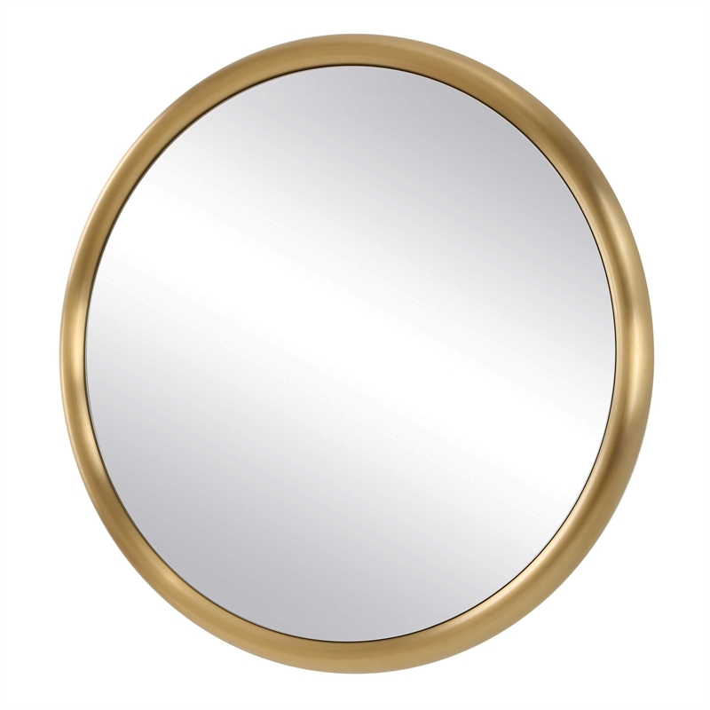 Pemberly Row Modern Stainless Steel Round Mirror in Plated Antique Brass