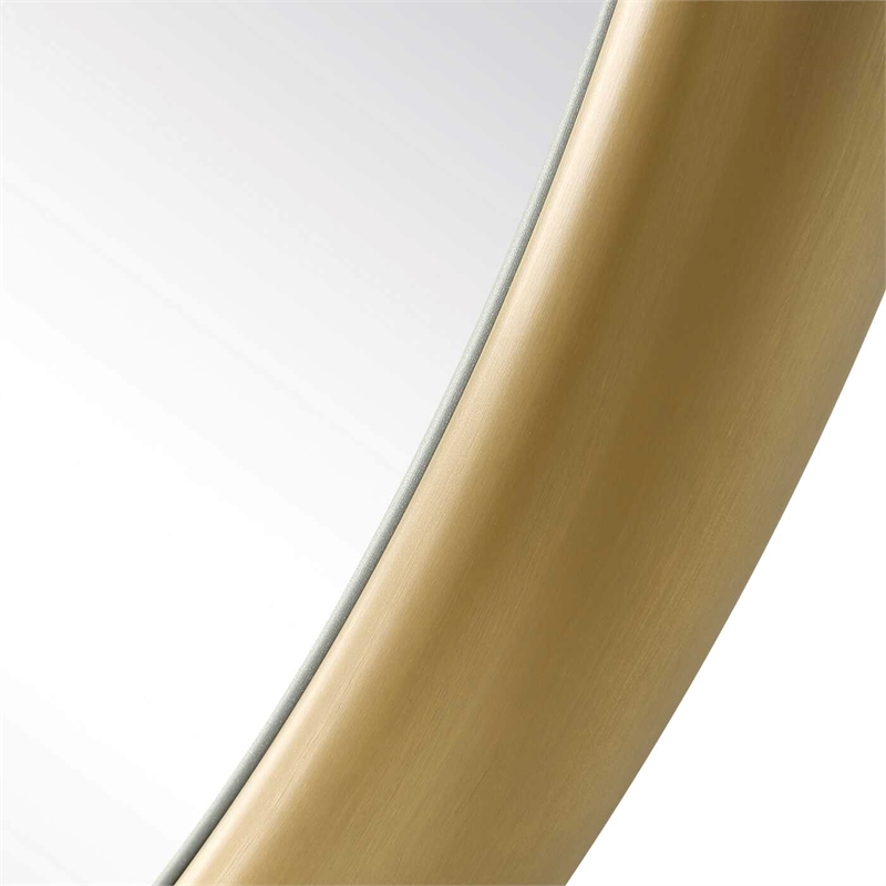 Pemberly Row Modern Stainless Steel Round Mirror in Plated Antique Brass
