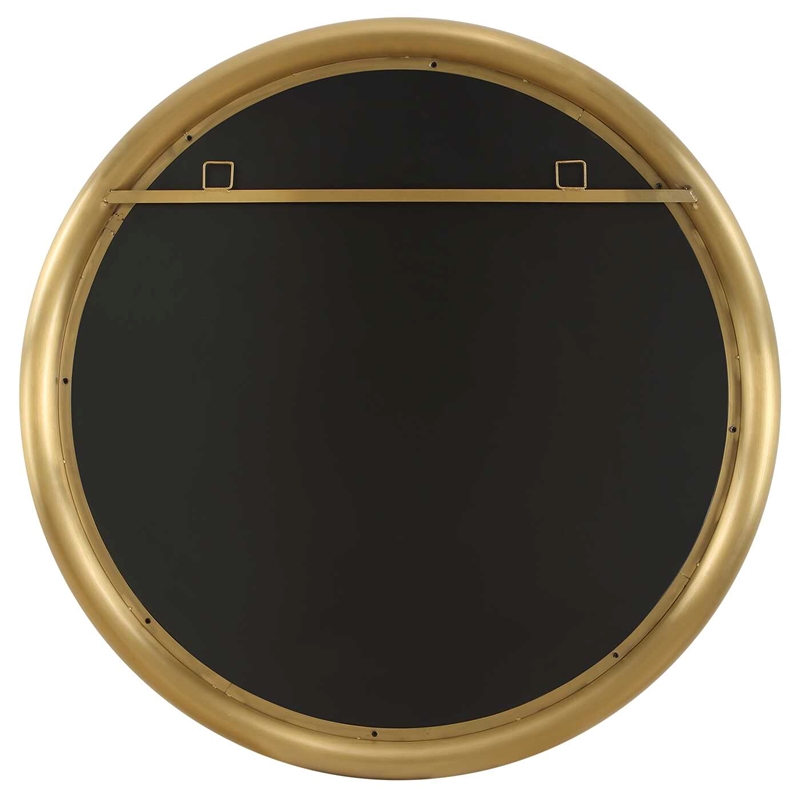 Pemberly Row Modern Stainless Steel Round Mirror in Plated Antique Brass