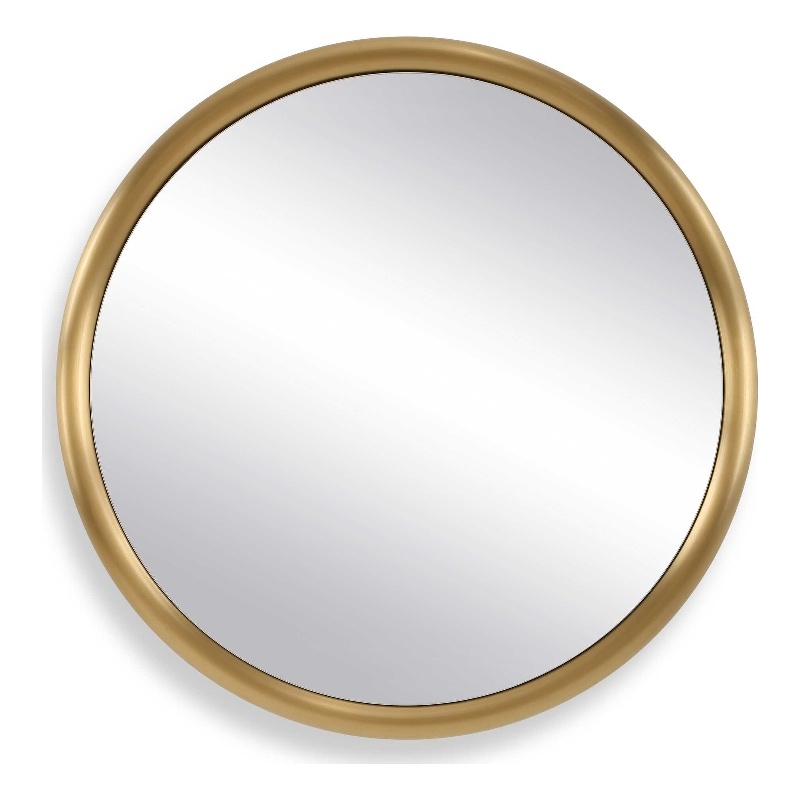 Pemberly Row Modern Stainless Steel Round Mirror in Plated Antique Brass