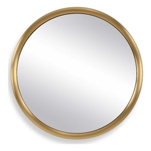 Pemberly Row Modern Stainless Steel Round Mirror in Plated Antique Brass