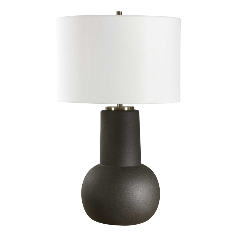 Pemberly Row Rustic Bronze Ceramic Table Lamp with Linen Shade in Black