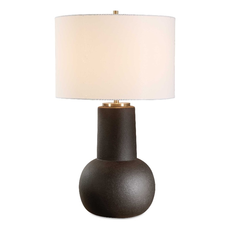 Pemberly Row Rustic Bronze Ceramic Table Lamp with Linen Shade in Black
