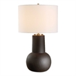 Pemberly Row Rustic Bronze Ceramic Table Lamp with Linen Shade in Black