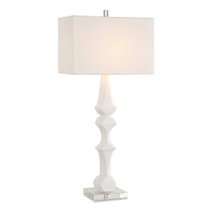 Pemberly Row Sculptural Ceramic Table Lamp with Crystal Foot in White