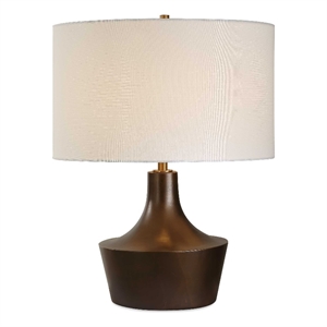 Pemberly Row Gracefully Curved Bronze Table Lamp with White Linen Shade