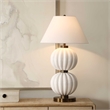 Pemberly Row Ribbed Ceramic Sphere Table Lamp with Linen Shade in White