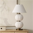 Pemberly Row Ribbed Ceramic Sphere Table Lamp with Linen Shade in White