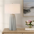 Pemberly Row Gracefully Sculpted Ceramic Table Lamp with Linen Shade in Blue