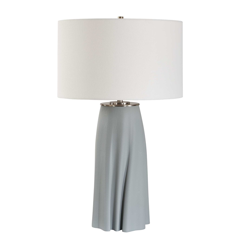 Pemberly Row Gracefully Sculpted Ceramic Table Lamp with Linen Shade in Blue