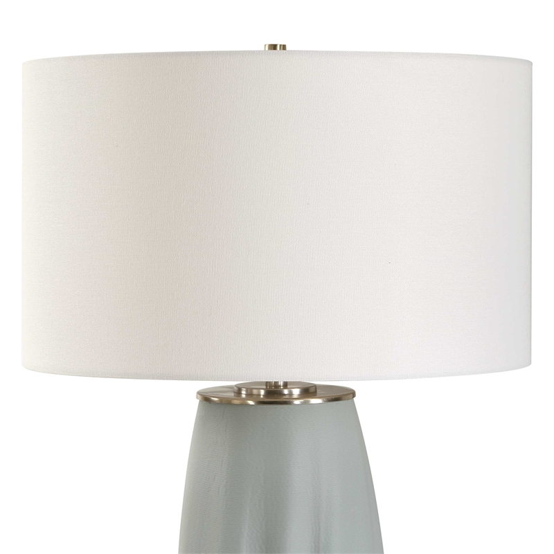 Pemberly Row Gracefully Sculpted Ceramic Table Lamp with Linen Shade in Blue