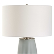 Pemberly Row Gracefully Sculpted Ceramic Table Lamp with Linen Shade in Blue