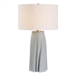 Pemberly Row Gracefully Sculpted Ceramic Table Lamp with Linen Shade in Blue