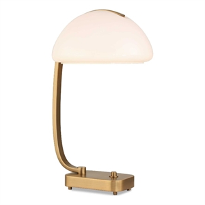 Pemberly Row Curved Antique Brass Plated Desk Lamp with Glass Shade
