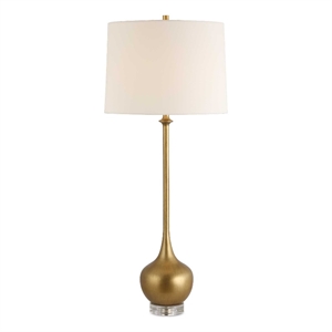 Pemberly Row Golden Resin Buffet Lamp with Crystal Details and Linen Shade